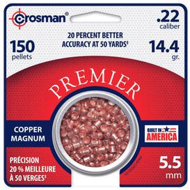Crosman Slugs, Precision Copper Magnum Pellets, Domed Heavy, 14.4 Grain, Qty 150, Caliber 0.22"