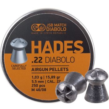 JSB Diabolo HADES Hunting Pellets, Hollow Point, Grains 15.89, Qty 250, Caliber .22"