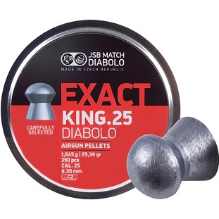 JSB Match Diabolo Exact King, Domed, Grains 25.39, Qty 350, Caliber .25"