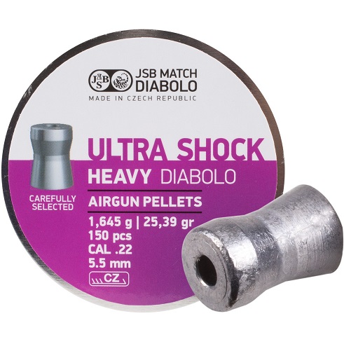 JSB Ultra Shock, Diabolo Pellets, Hollow-Point, Grains 25.39, Qty 150, Caliber .22"