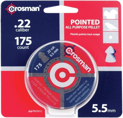 Crosman Slugs, Pointed Long Range Pellets, 14.3 Grain, Qty 175, Caliber 0.22