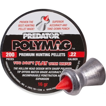 JSB Predator Polymag Pellets, Pointed/Hollow Head, Grains 16, Qty 200, Caliber .22"