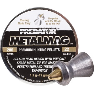 JSB Predator Metalmag Pellets, Pointed/Hollow Head, Grains 17, Qty 200, Caliber .22"