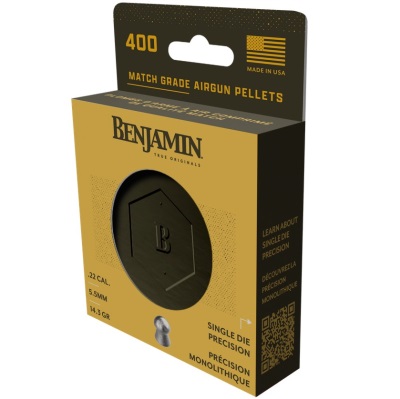 Benjamin Slugs, Premium Match Grade Pellets, Domed, 14.3 Grain, Qty 400, Caliber 0.22