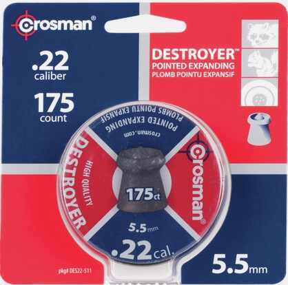 Crosman Slugs, Destroyer, Pointed Hollow Point, 14.3 Grain, Qty 175, Caliber 0.22"