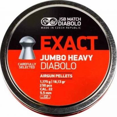 JSB Match Diabolo Exact Jumbo Heavy, Domed, Grains 18.13, Qty 250, Caliber .22"