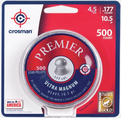 Crosman Slugs, Premier Domed Field Target Pellets, Ultra Magnum, 10.5 Grain, Qty 500, Caliber 0.177